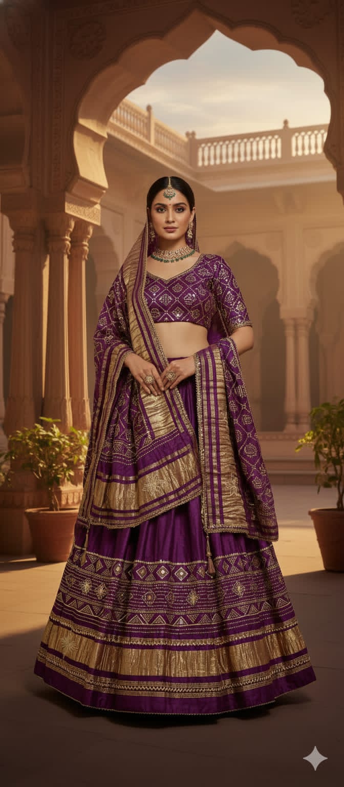 Purple Pure Modal Gajji Silk Rajsthani Lehenga Choli 