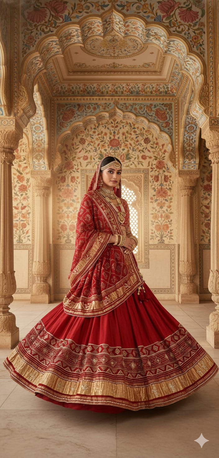 Red Pure Modal Gajji Silk Rajsthani Lehenga Choli 