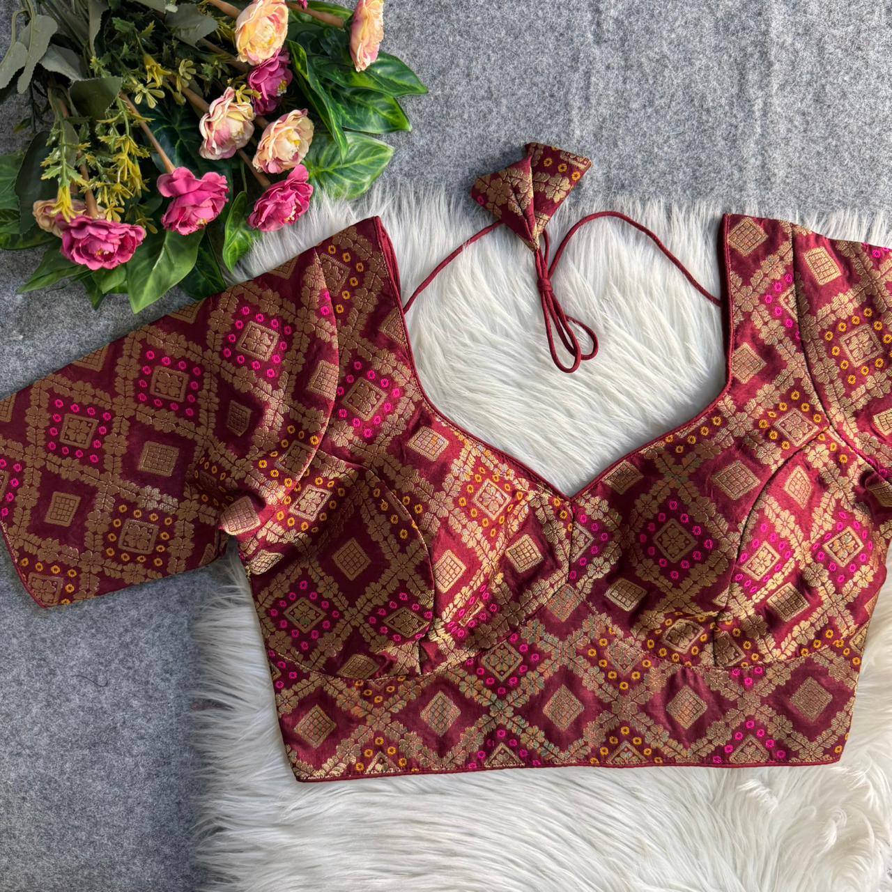 Readymade Pure Soft Banarasi Silk Tricot Fuising Corset Style Blouse ##color## Sleeveless Blouse with premium fabric and embroidery