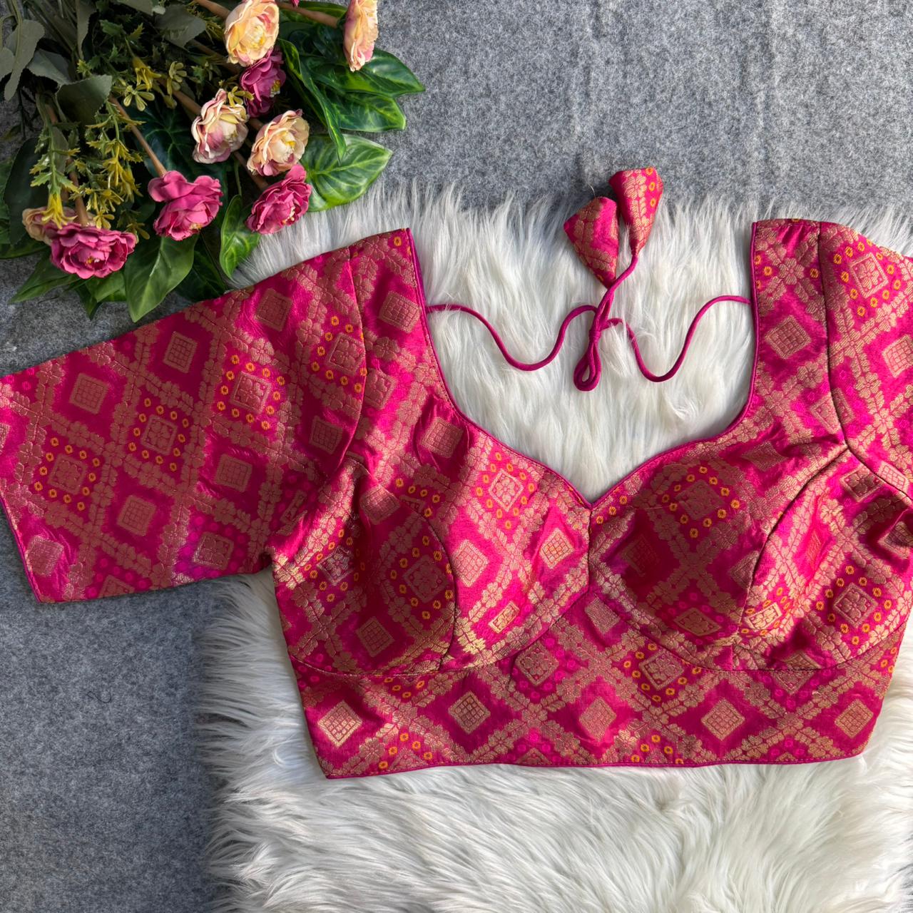 Readymade Pure Soft Banarasi Silk Tricot Fuising Corset Style Blouse ##color## Sleeveless Blouse with premium fabric and embroidery