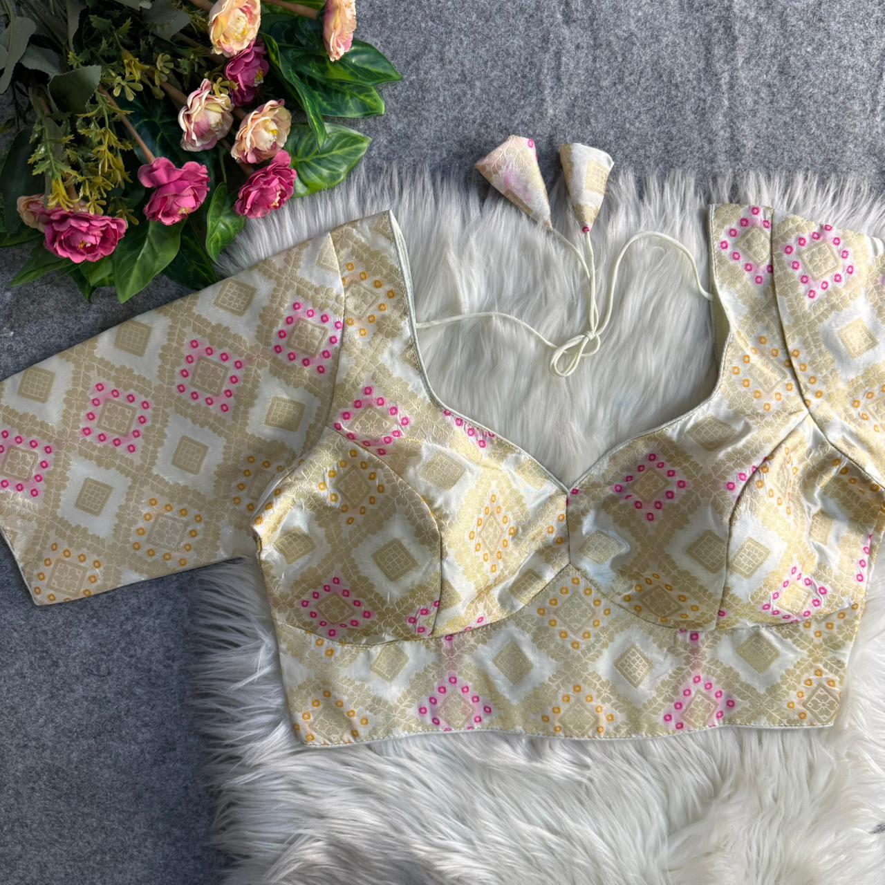 Readymade Pure Soft Banarasi Silk Tricot Fuising Corset Style Blouse ##color## Sleeveless Blouse with premium fabric and embroidery