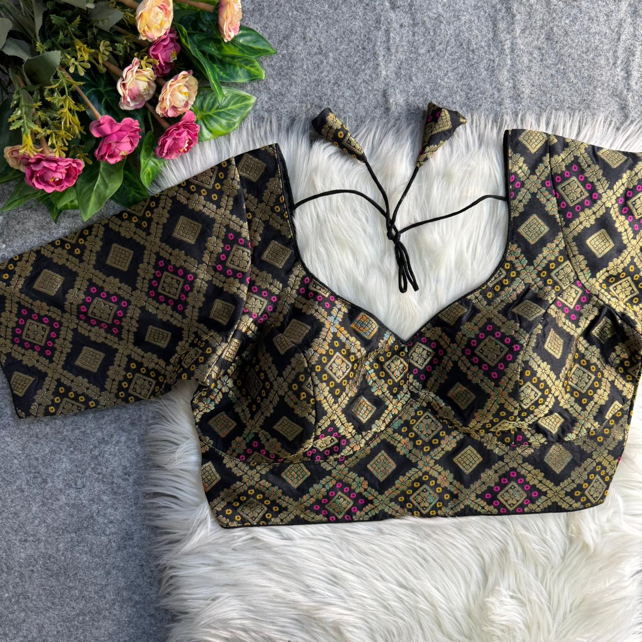 Readymade Pure Soft Banarasi Silk Tricot Fuising Corset Style Blouse ##color## Sleeveless Blouse with premium fabric and embroidery