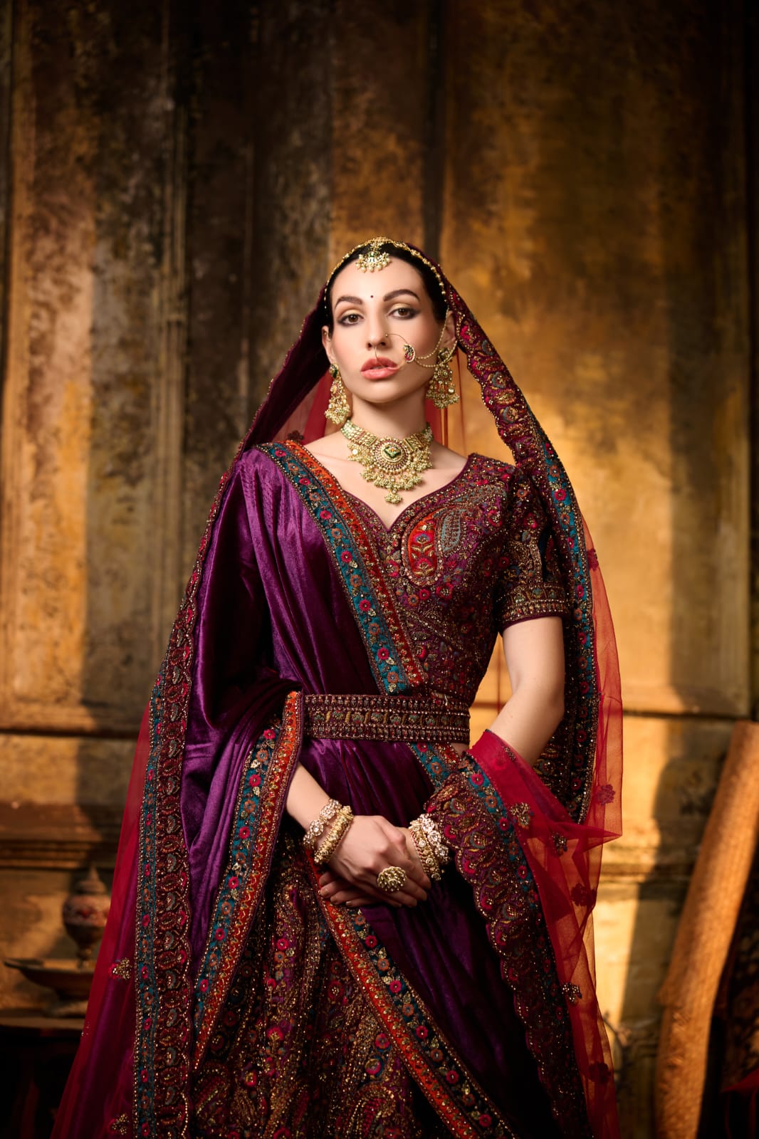 Purple &amp; Wine Royal Bridal Lehenga with Heavy Paisley Zari Embroidery