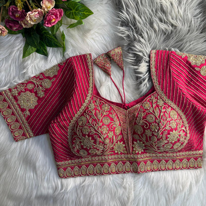Readymade Pure Soft Italian Silk Madhubala Style Bridal Blouse 