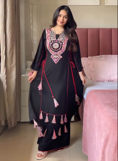 Black Pure Soft Cotton Kurti Plazo 