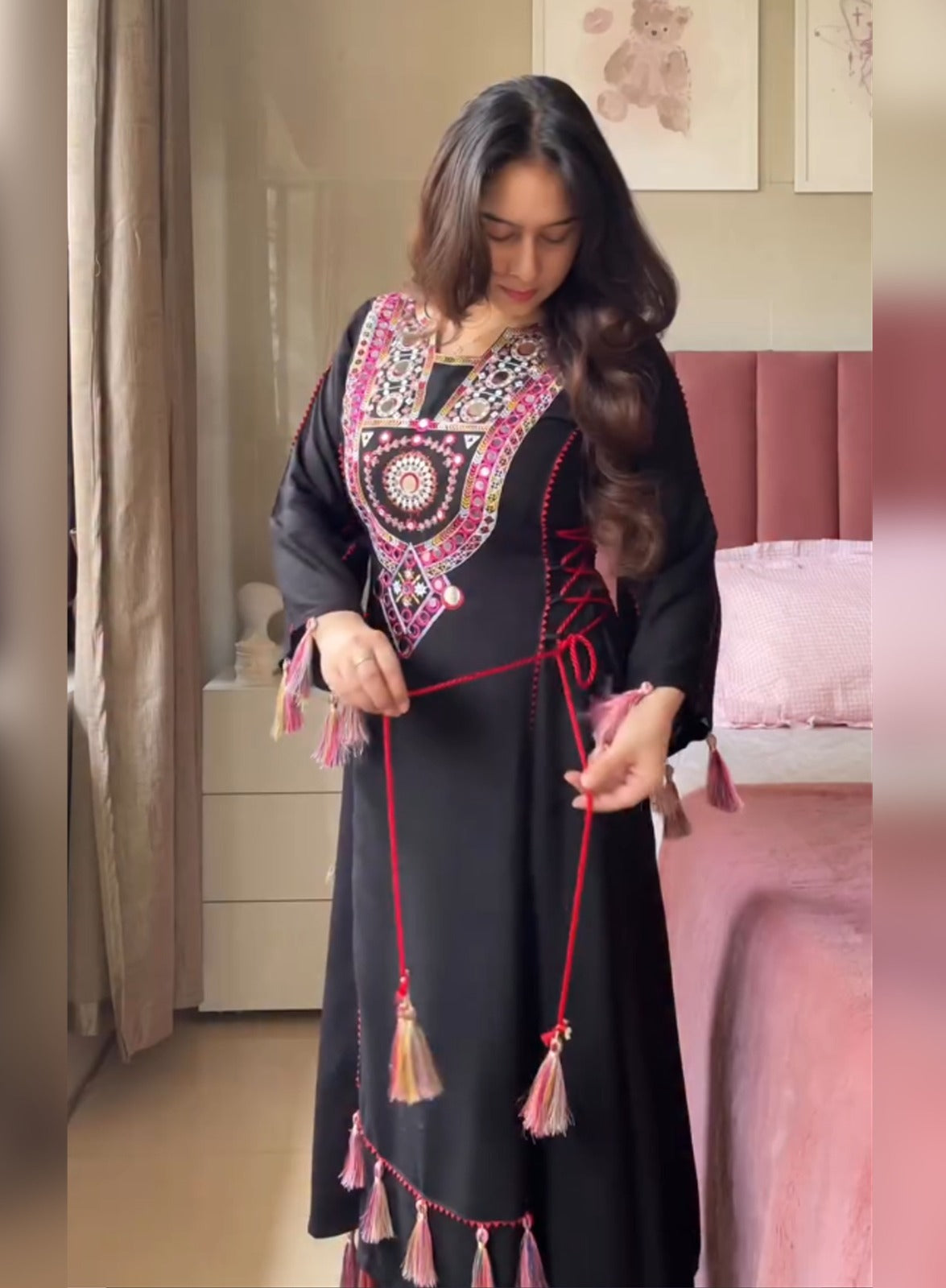 Black Pure Soft Cotton Kurti Plazo ##color## Kurti Plazo with premium fabric and embroidery