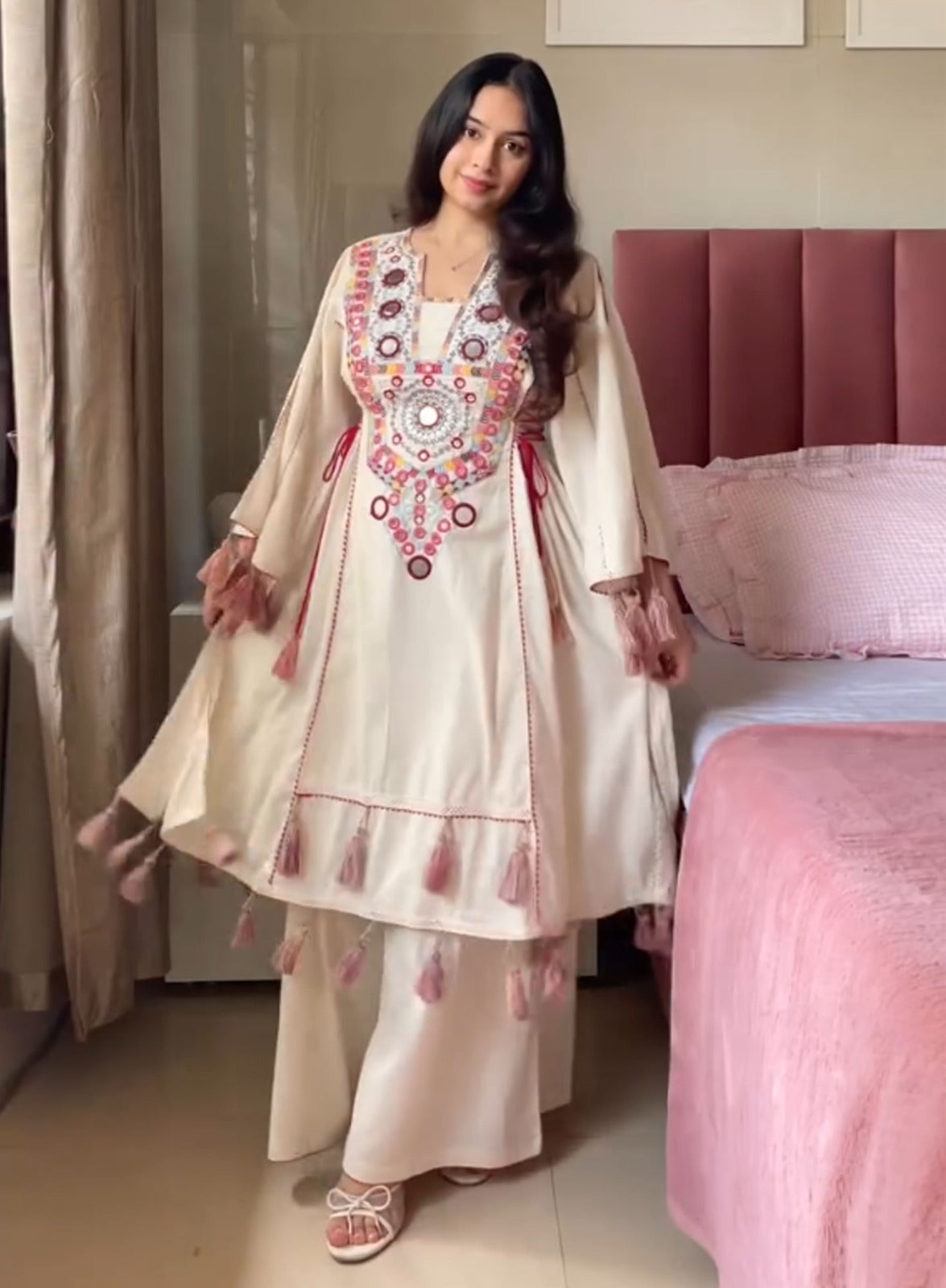 Cream Pure Soft Cotton Kurti Plazo