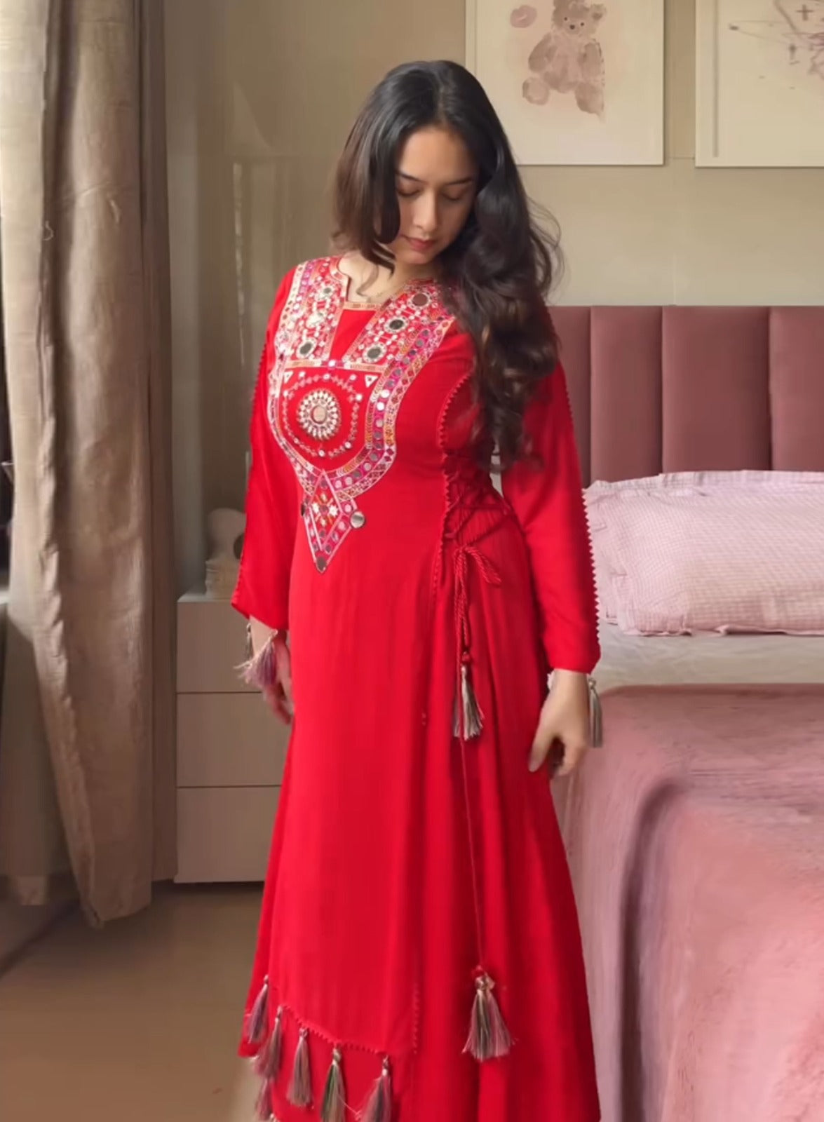 Red Pure Soft Cotton Kurti Plazo 