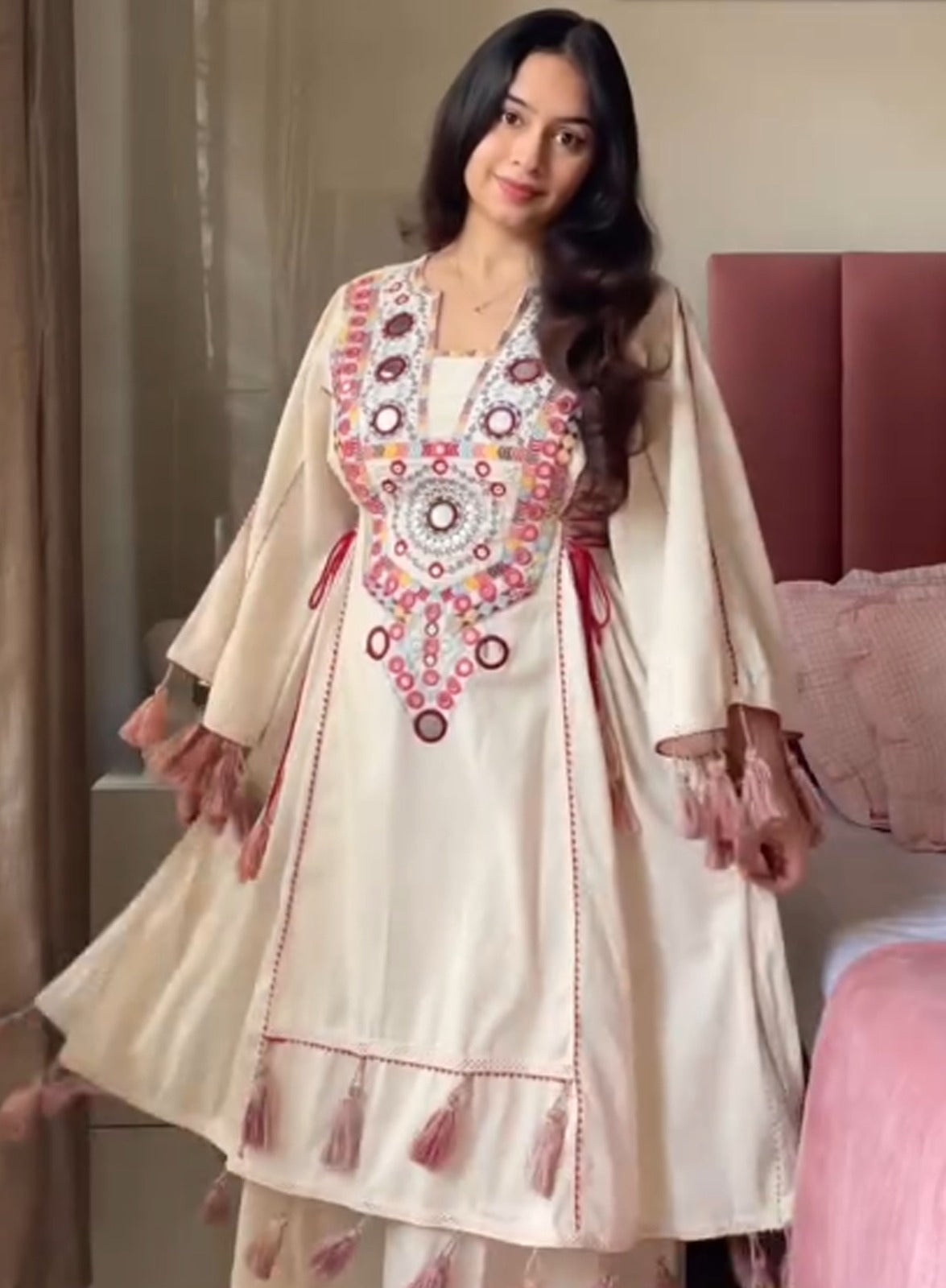 Cream Pure Soft Cotton Kurti Plazo