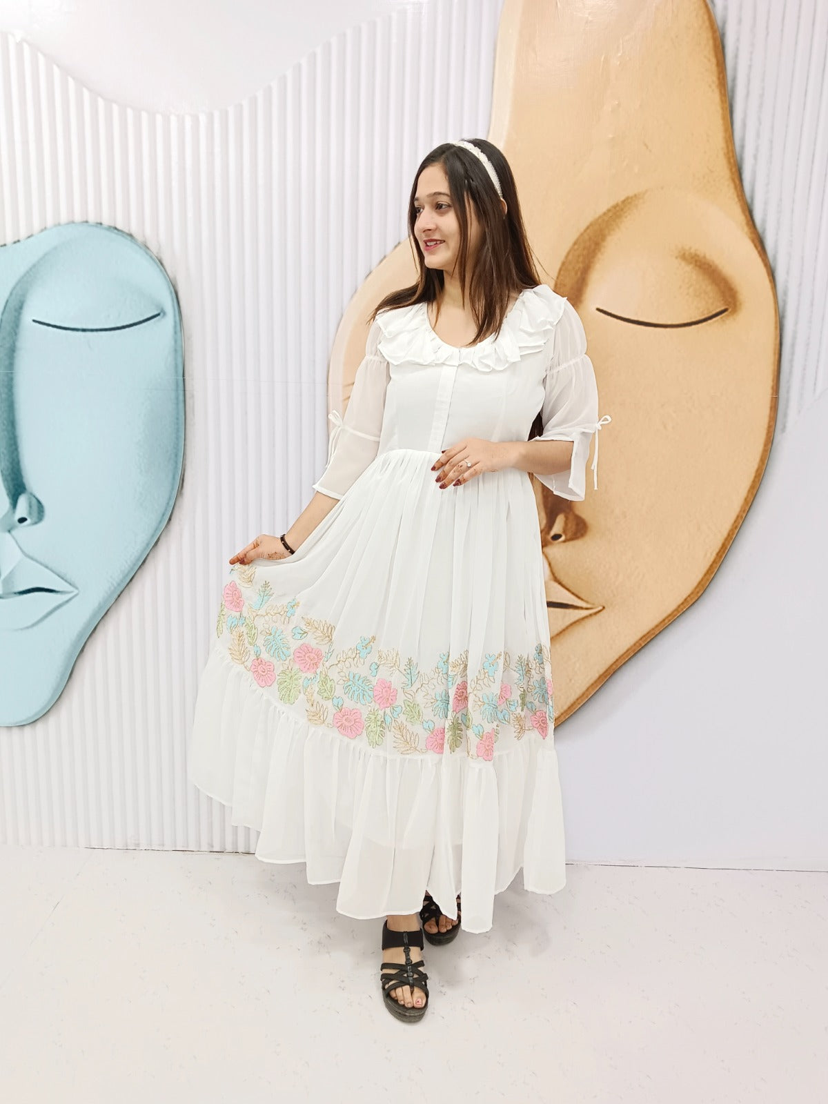 White Pure Soft Cotton Kurti Plazo ##color## Kurti Plazo with premium fabric and embroidery