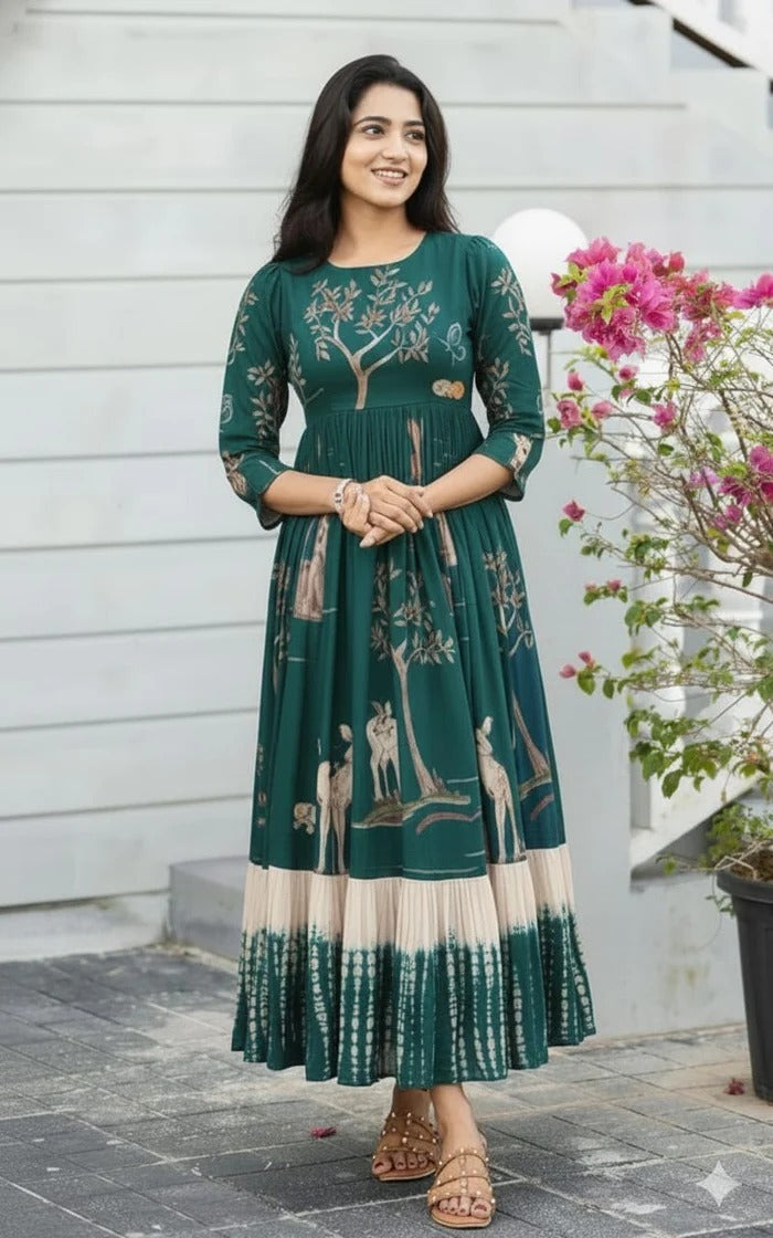 Green Pure Soft Muslin Cotton Long Kurti ##color## Kurti Plazo with premium fabric and embroidery