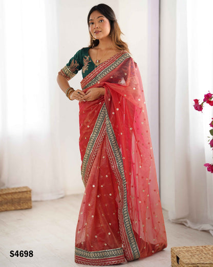 Red Pure Soft Crush Banarasi Silk Saree 