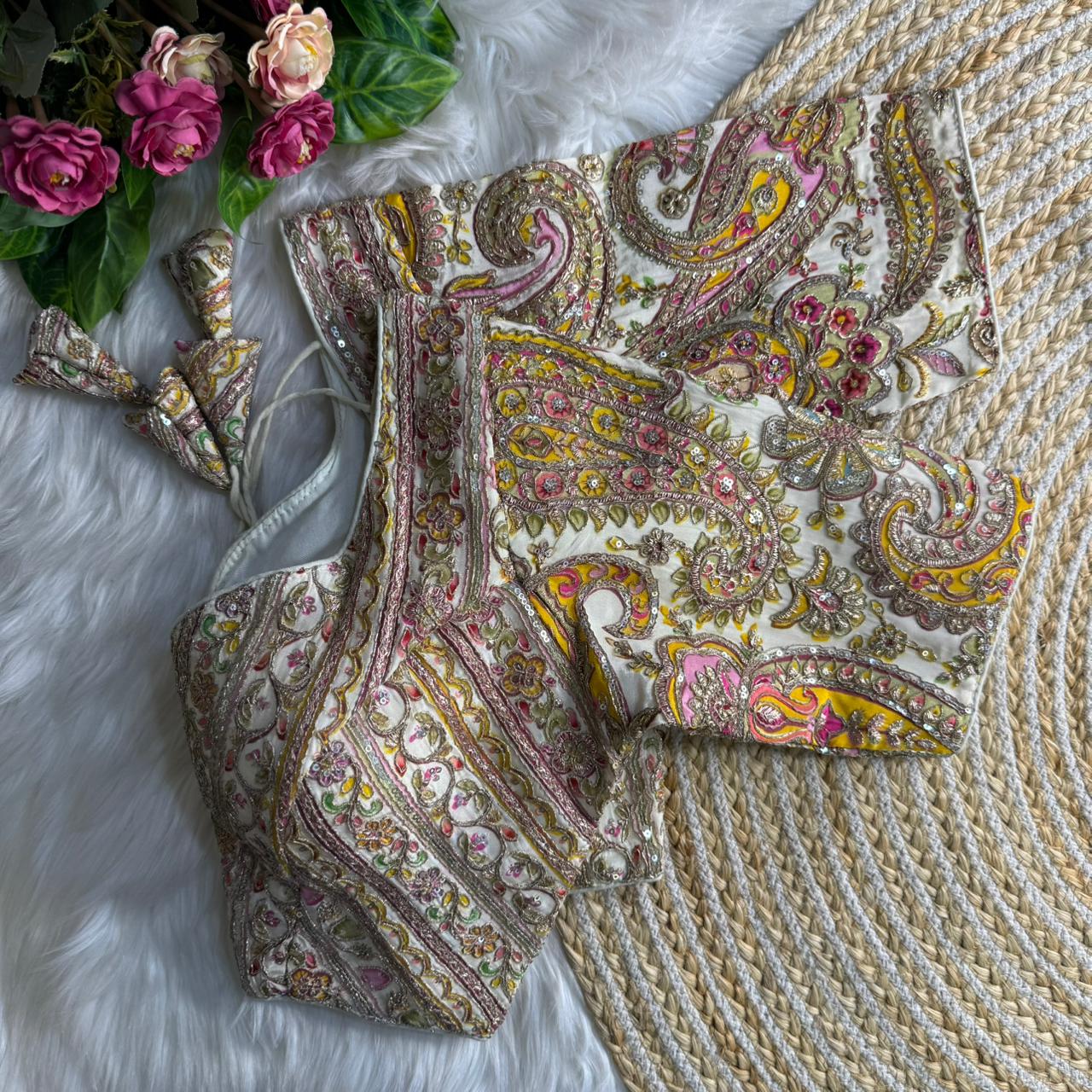 Readymade Pure Soft Crape Silk Heavy Position Work Bridal Blouse 