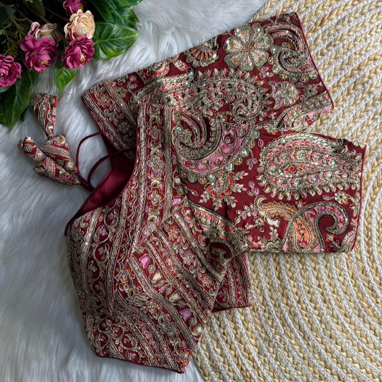 Readymade Pure Soft Crape Silk Heavy Position Work Bridal Blouse 