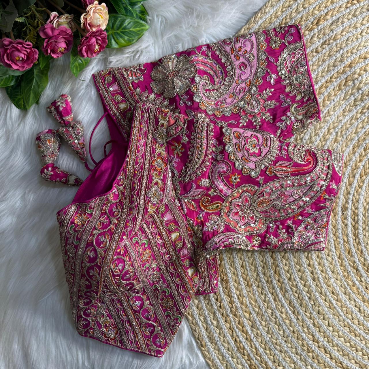 Readymade Pure Soft Crape Silk Heavy Position Work Bridal Blouse 