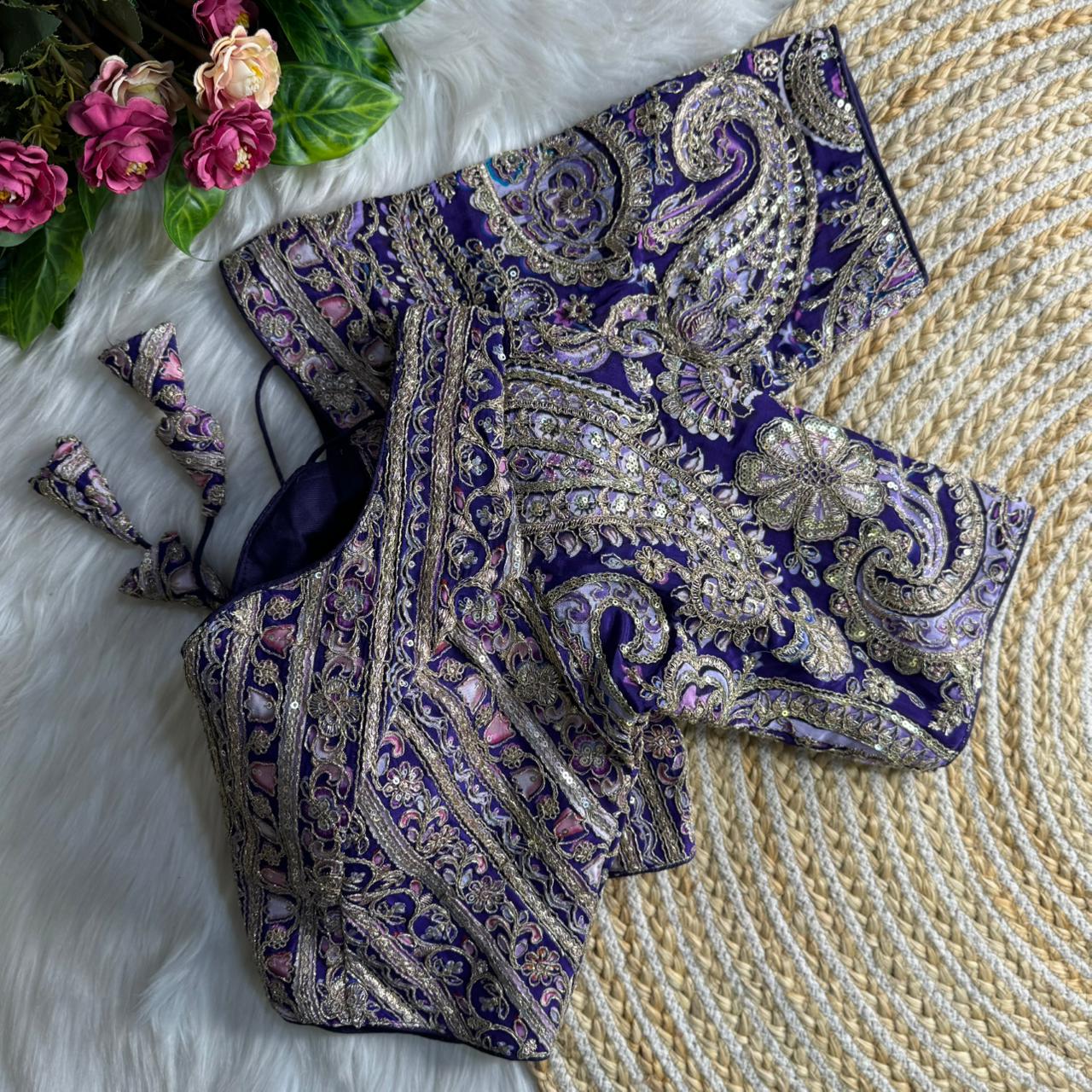 Readymade Pure Soft Crape Silk Heavy Position Work Bridal Blouse 