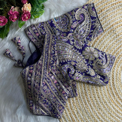 Readymade Pure Soft Crape Silk Heavy Position Work Bridal Blouse 