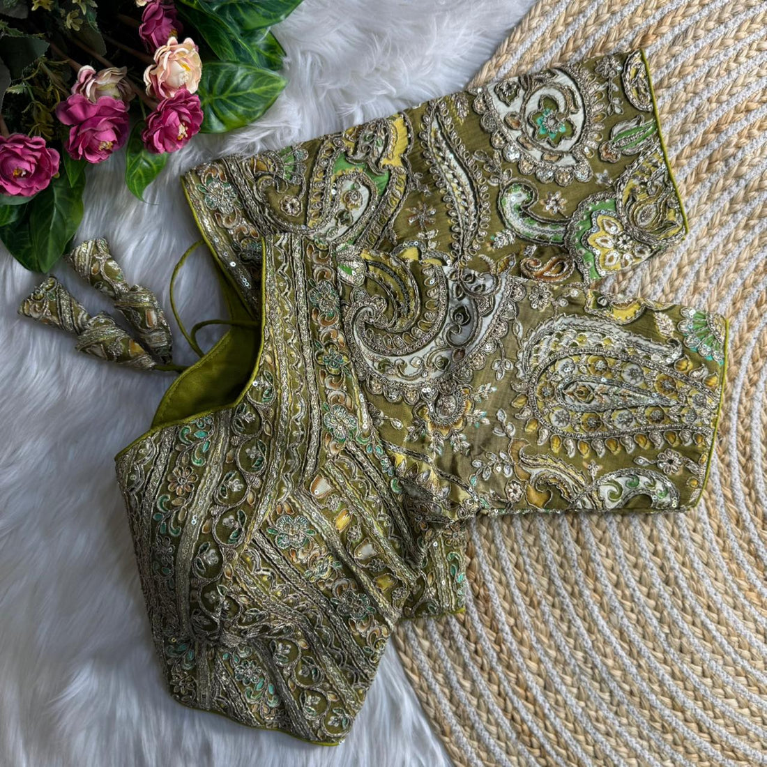 Readymade Pure Soft Crape Silk Heavy Position Work Bridal Blouse 