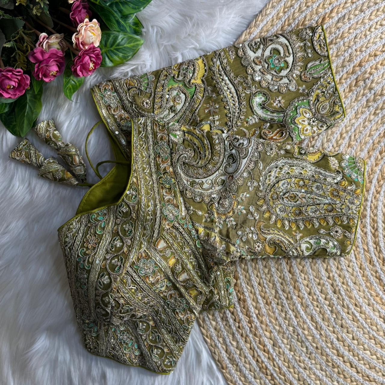 Readymade Pure Soft Crape Silk Heavy Position Work Bridal Blouse