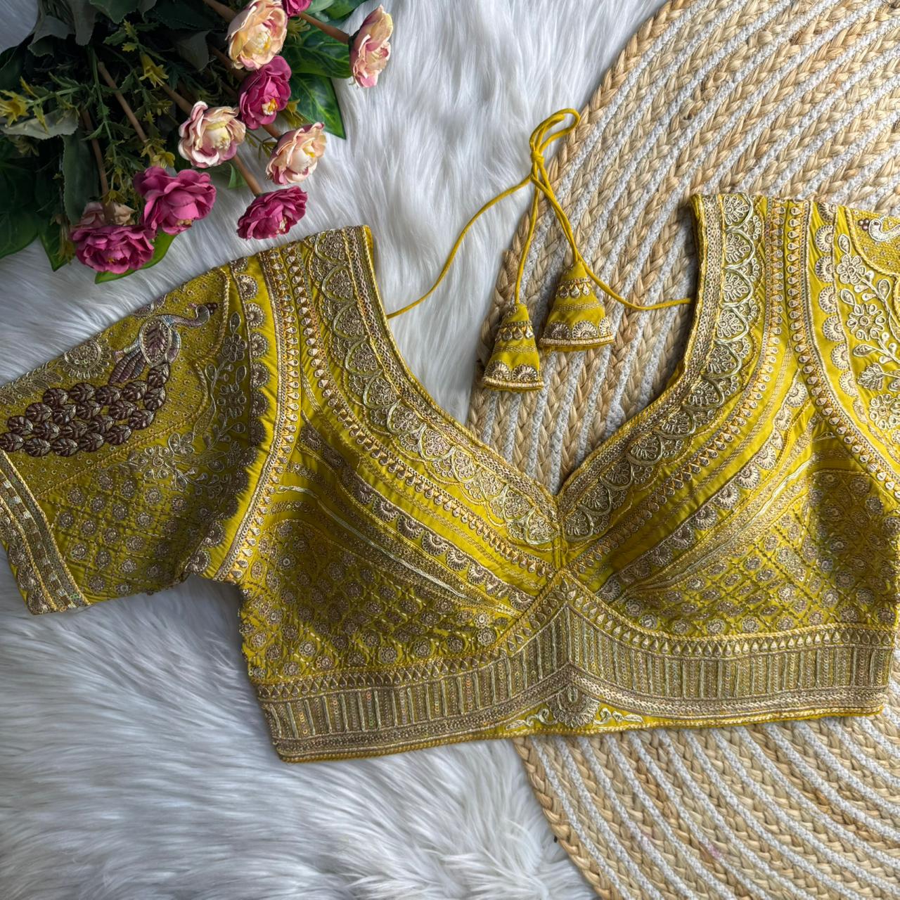 Readymade Pure Soft Roman Silk Heavy Gold Jari Work Bridal Blouse