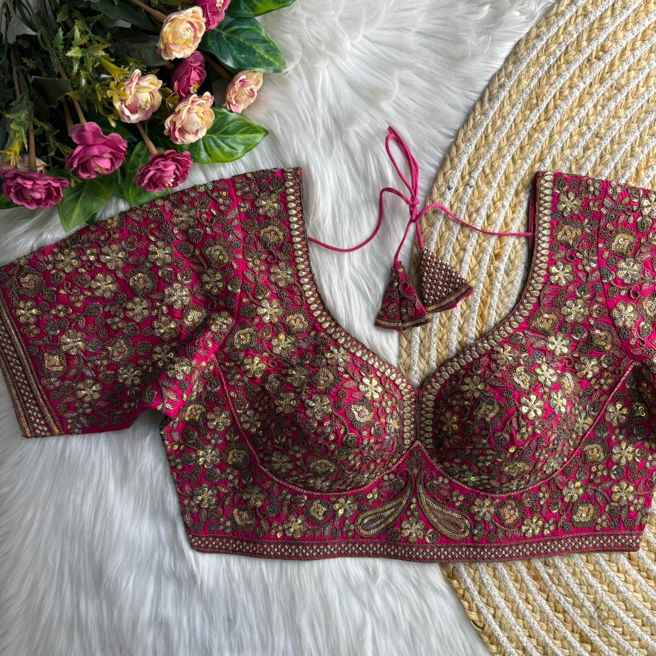 Readymade Pure Soft Roman Silk Sabyasachi Style Bridal Blouse 