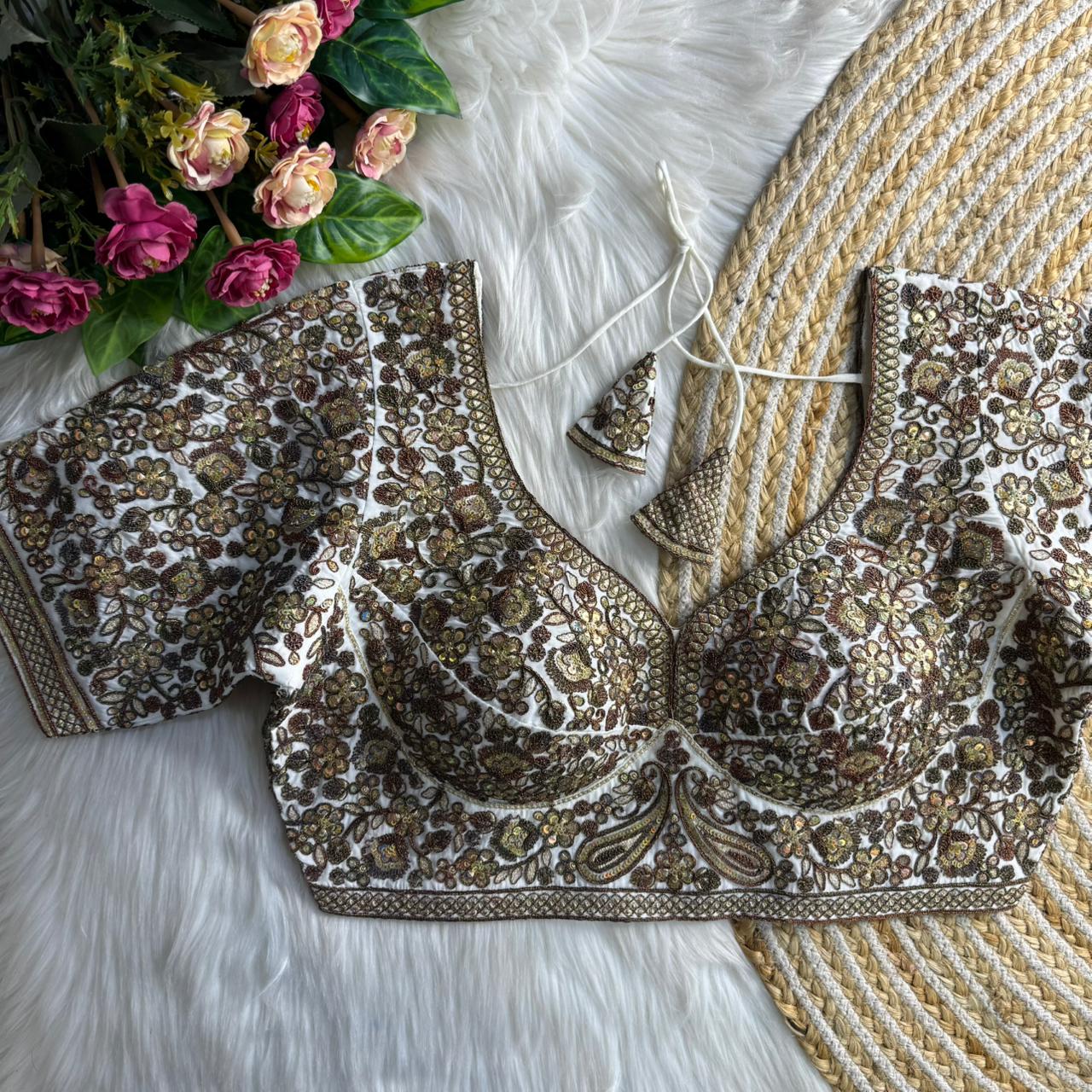 Readymade Pure Soft Roman Silk Sabyasachi Style Bridal Blouse 