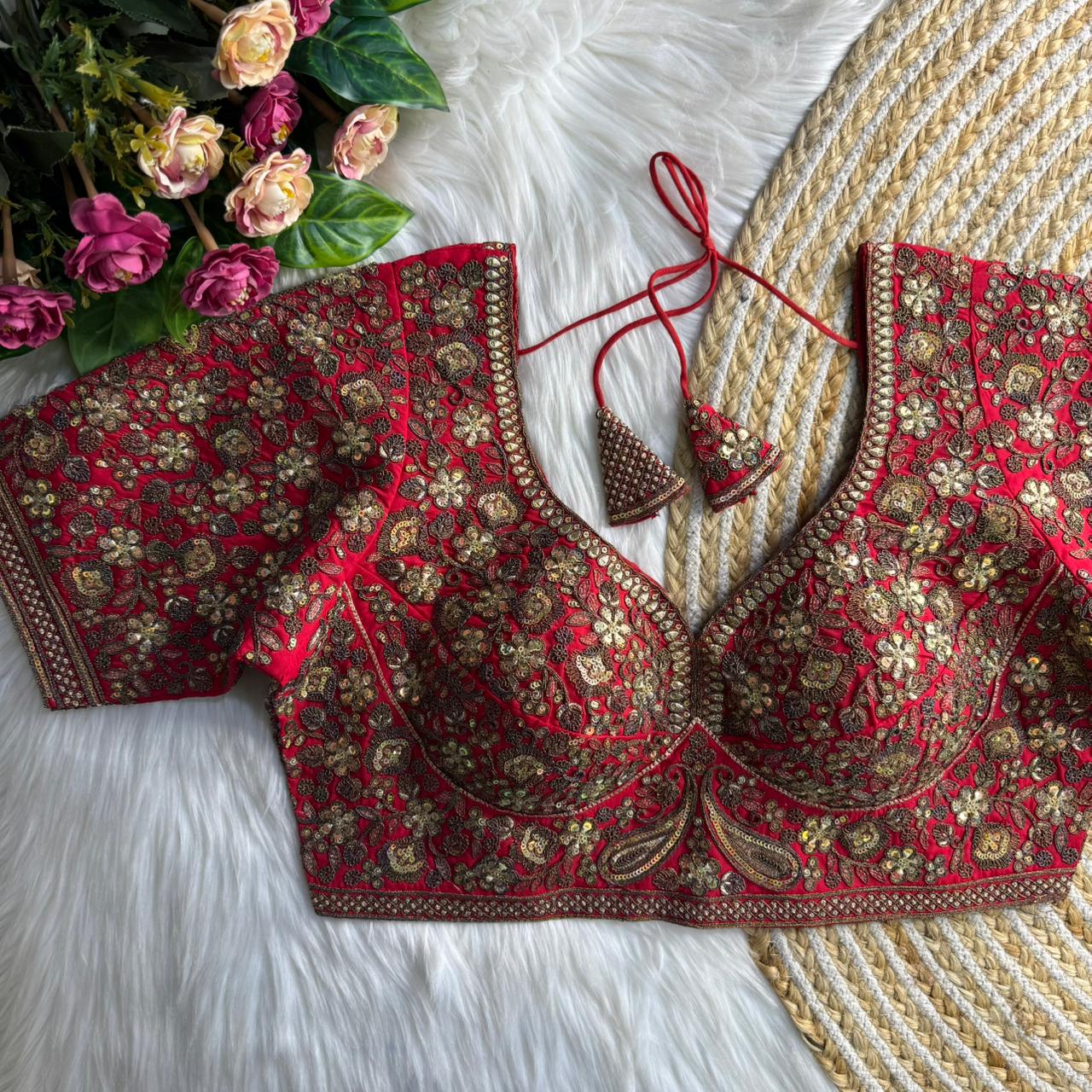 Readymade Pure Soft Roman Silk Sabyasachi Style Bridal Blouse 