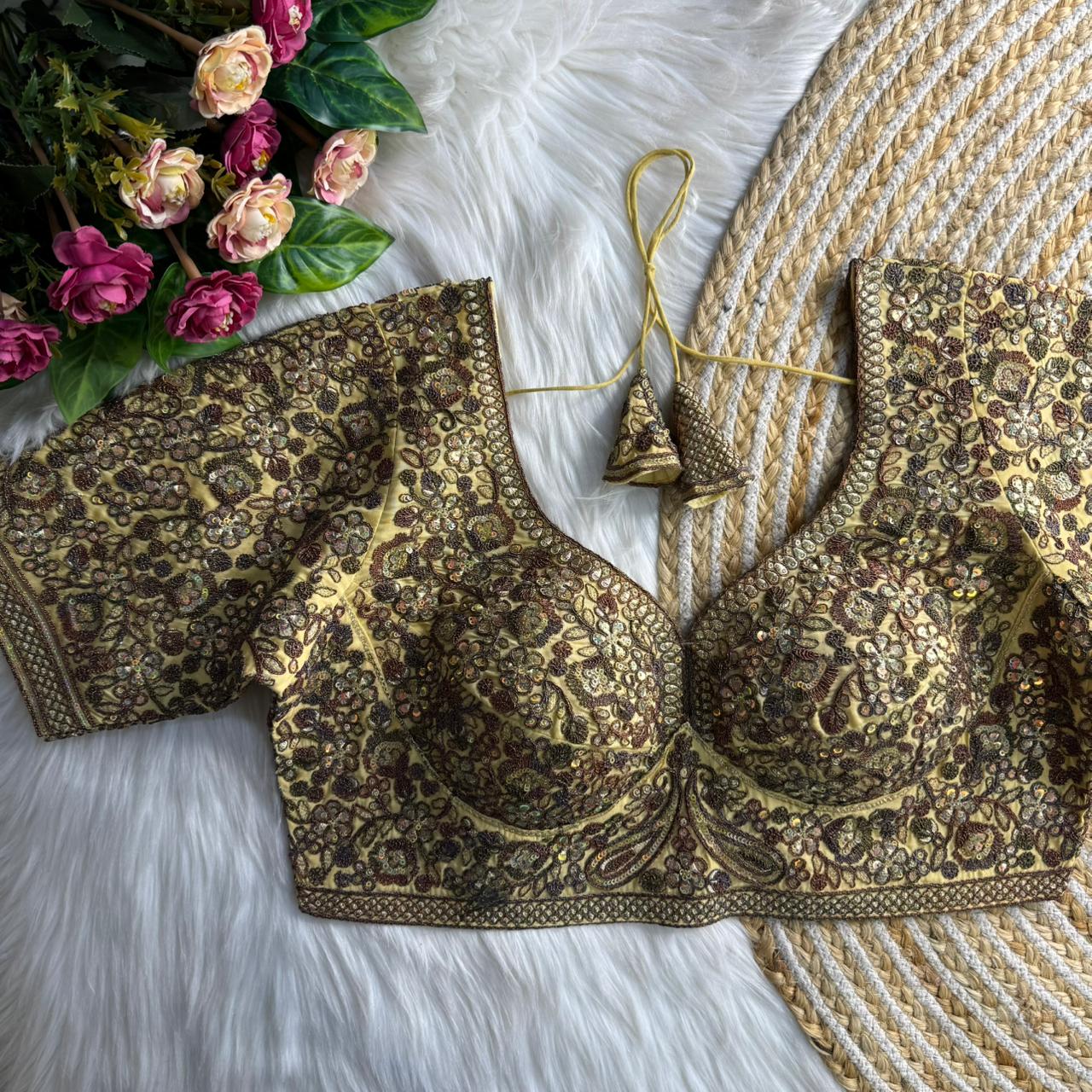 Readymade Pure Soft Roman Silk Sabyasachi Style Bridal Blouse 