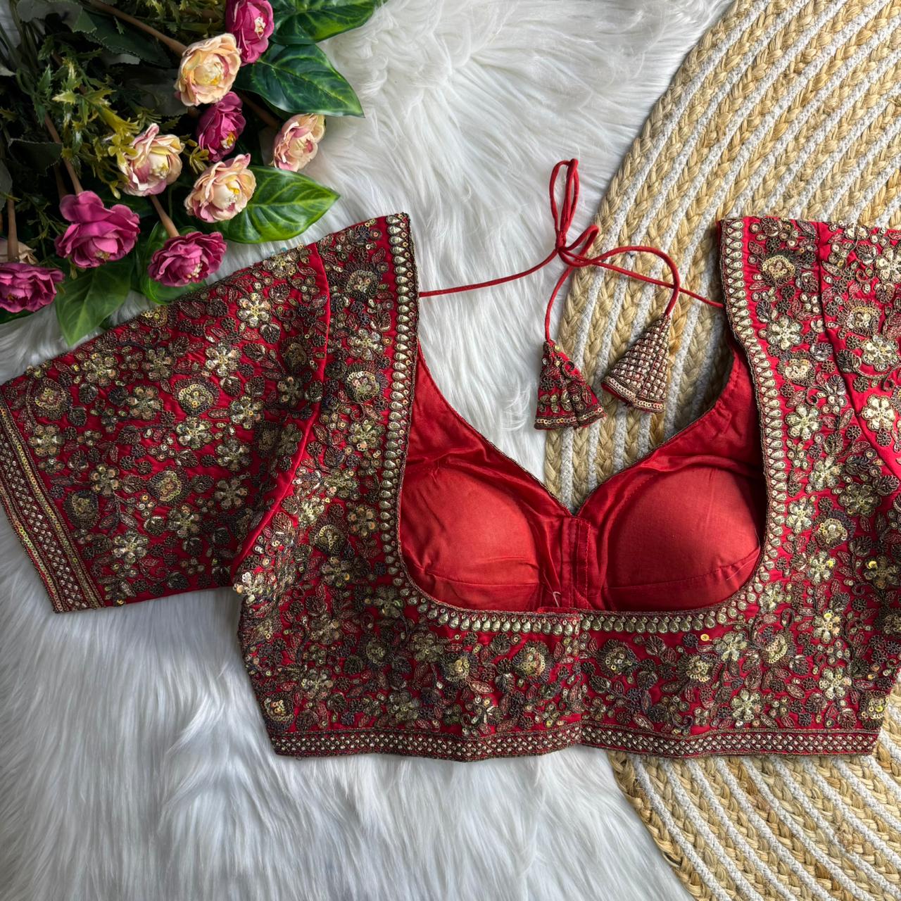 Readymade Pure Soft Roman Silk Sabyasachi Style Bridal Blouse 