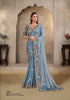 Light Blue Pure Hand Work Satin Silk Bridal Saree 