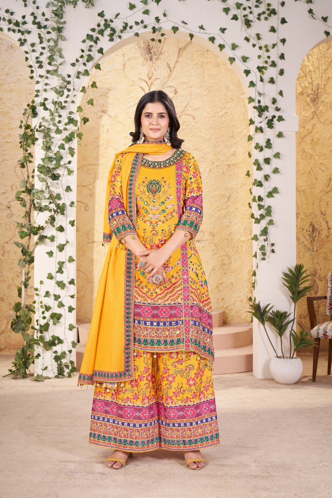 Yellow Pure Swarah Heavy Fancy Plazo Pair With Dupatta Set