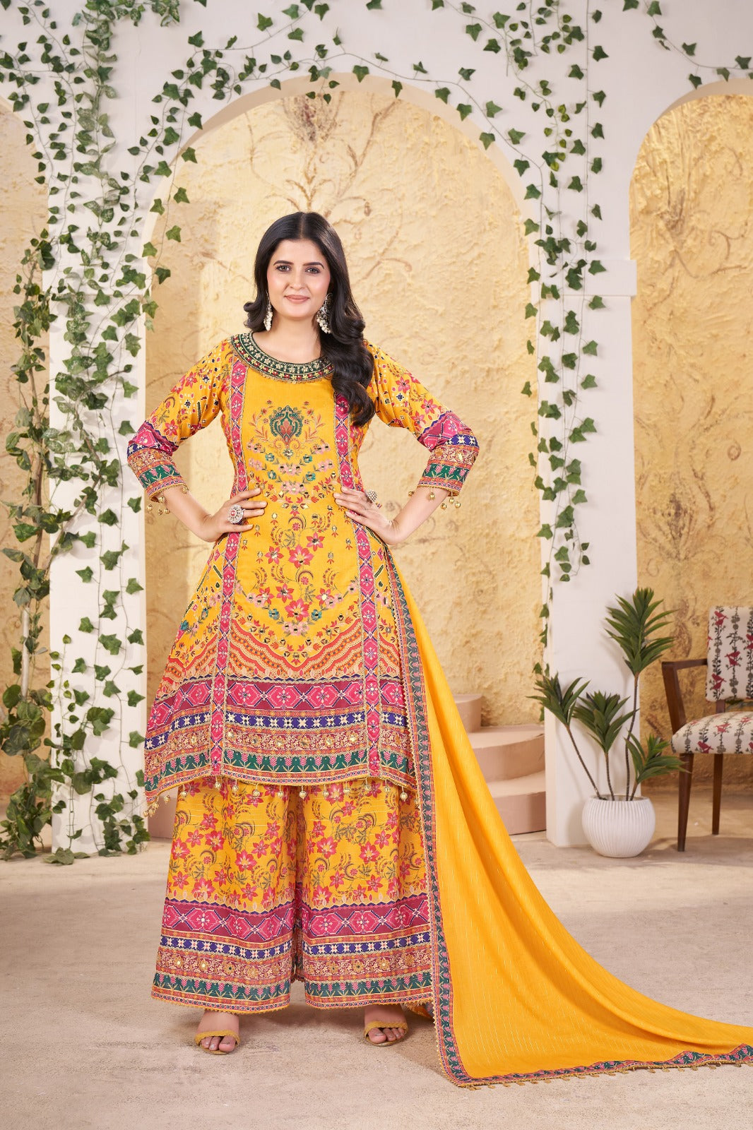 Yellow Pure Swarah Heavy Fancy Plazo Pair With Dupatta Set
