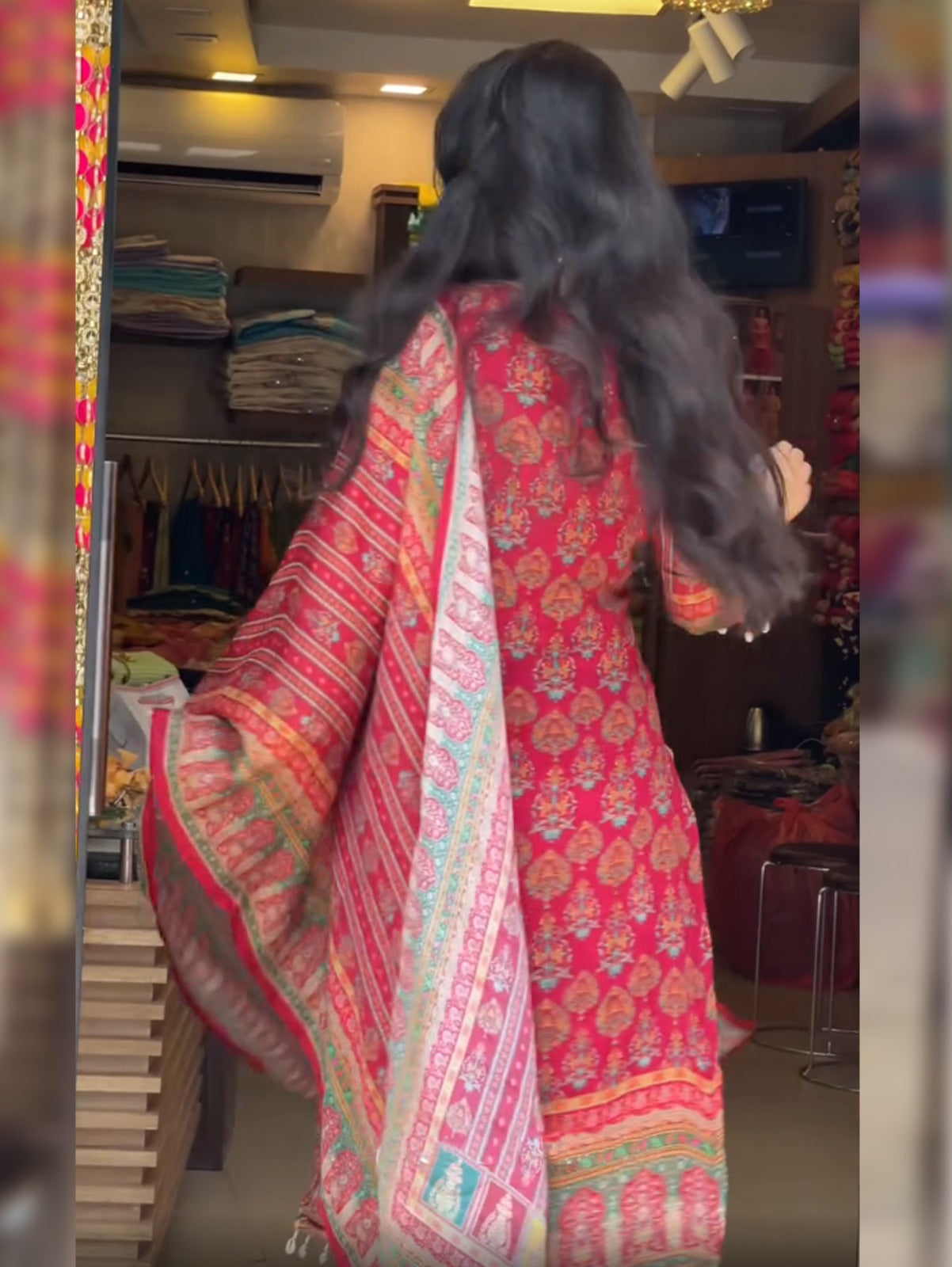 Red Pure Soft Muslin Print Heavy Embroidery Salwar Suit