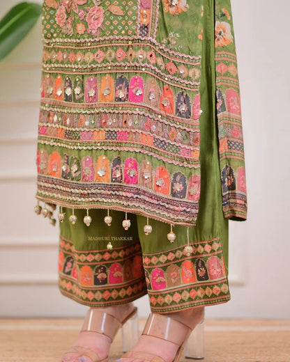 Green Pure Soft Muslin Print Heavy Embroidery Salwar Suit 