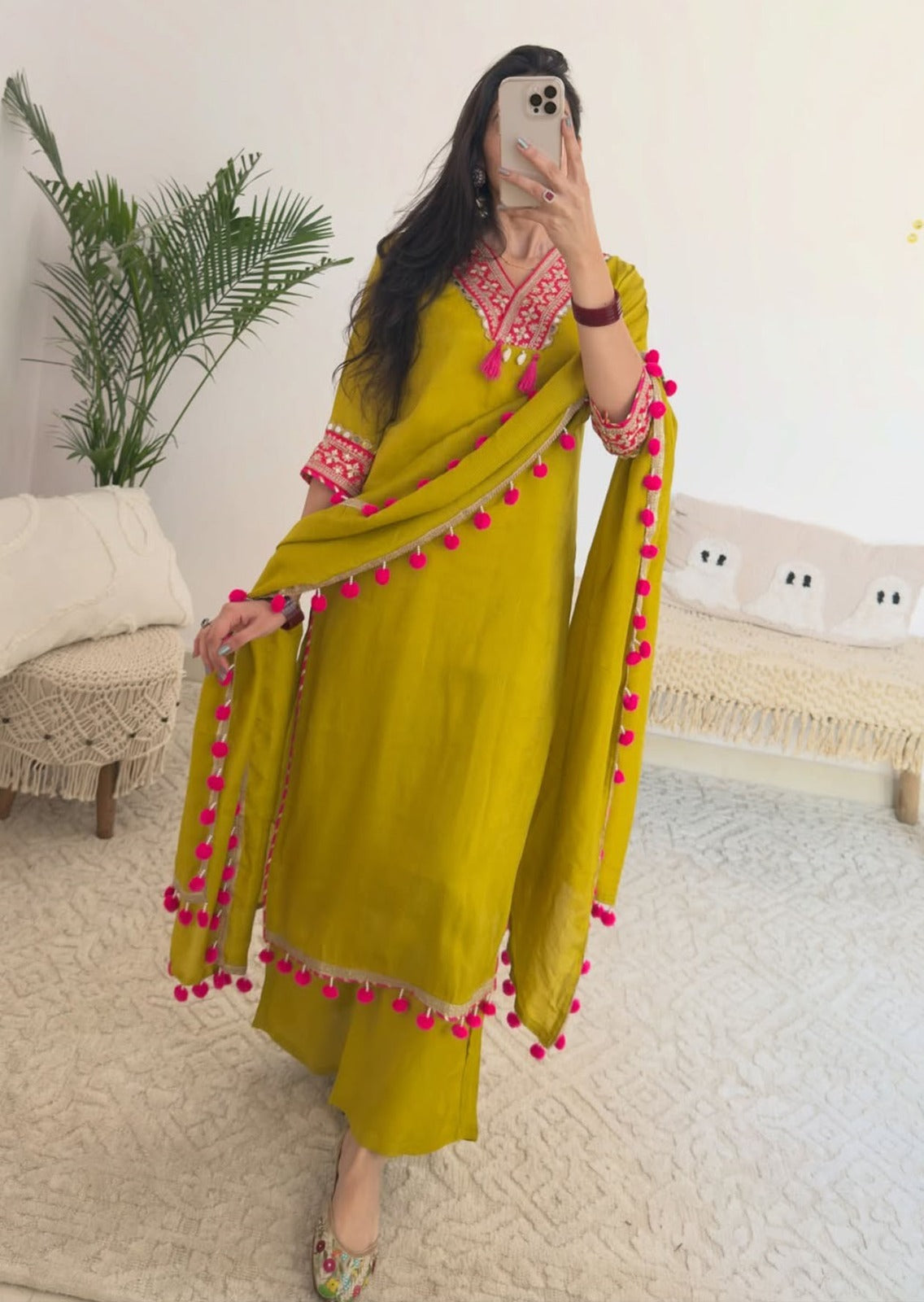 Mustard Pure Soft Viscose Print Heavy Thread Work Salwar Suit