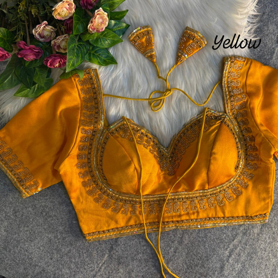 Readymade Pure Soft Italian Silk Beads Work Masaba Style Bridal Blouse 