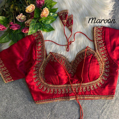 Readymade Pure Soft Italian Silk Beads Work Masaba Style Bridal Blouse 