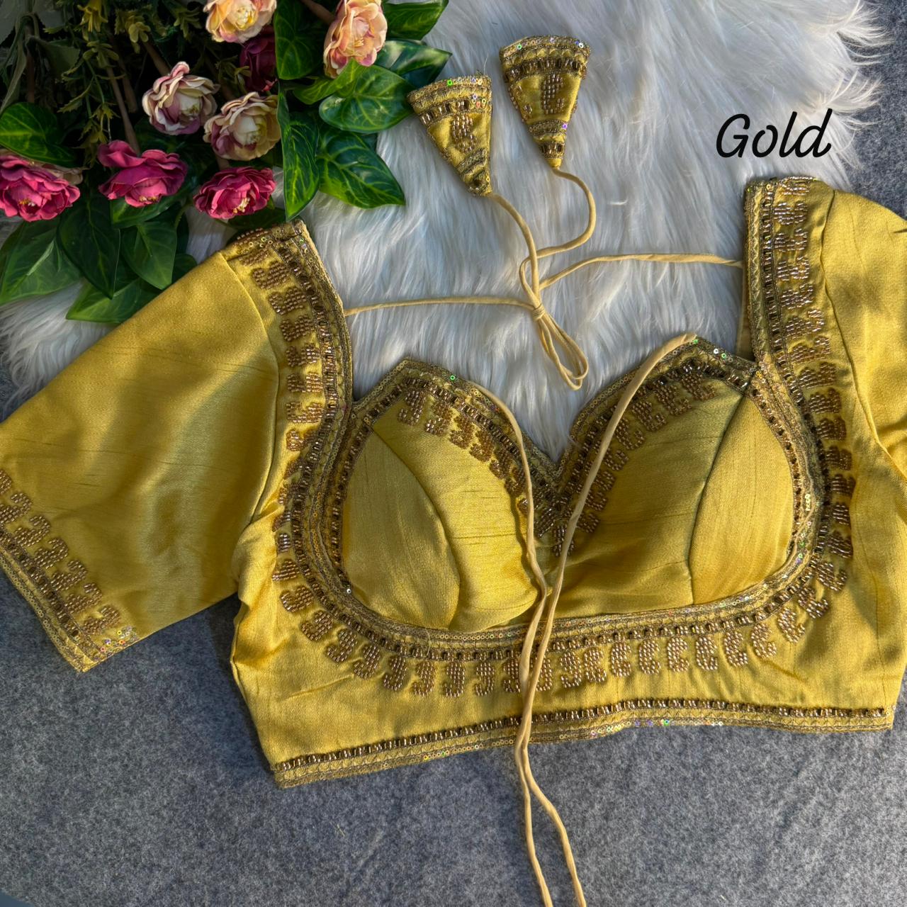 Readymade Pure Soft Italian Silk Beads Work Masaba Style Bridal Blouse 