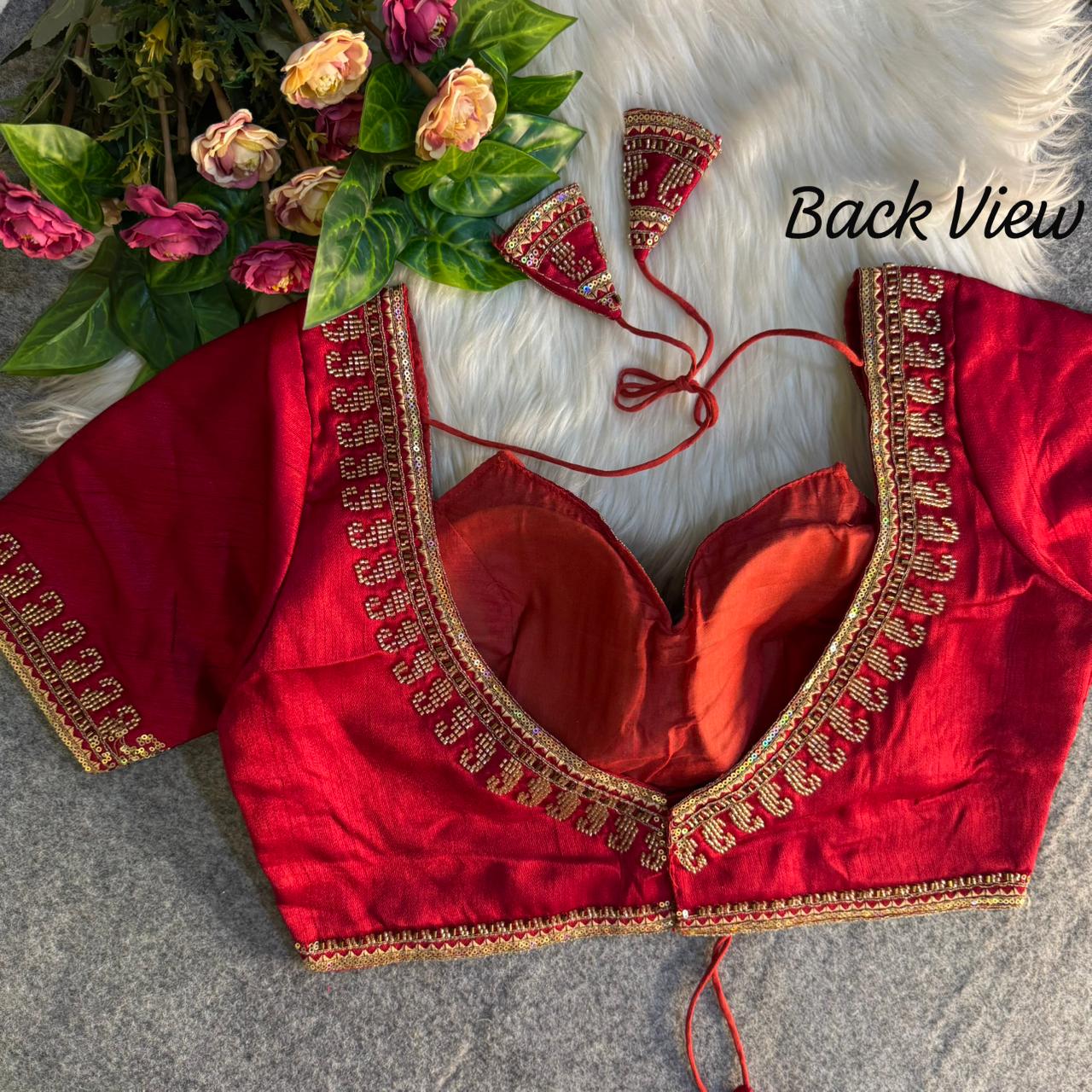 Readymade Pure Soft Italian Silk Beads Work Masaba Style Bridal Blouse ##color## Sleeveless Blouse with premium fabric and embroidery