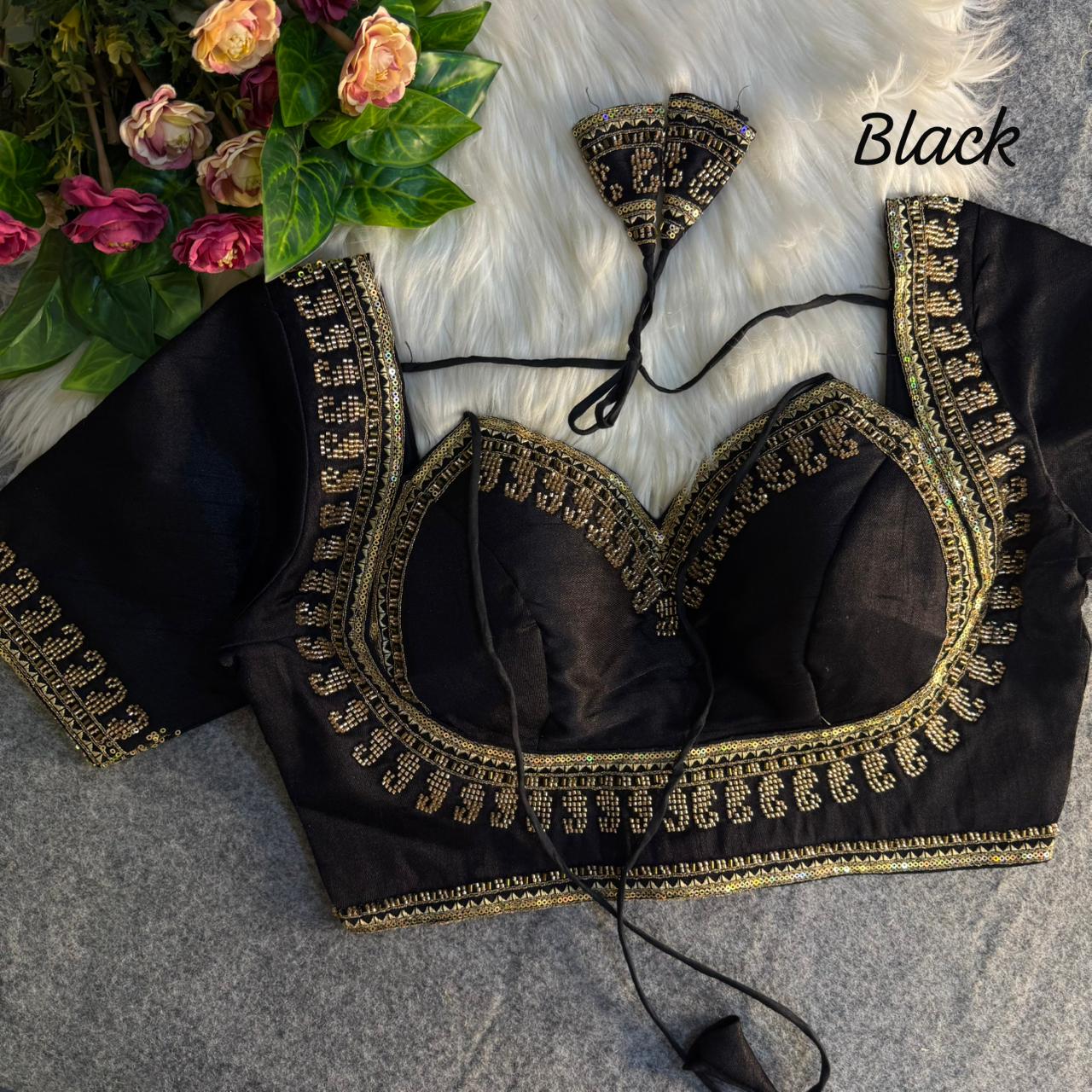 Readymade Pure Soft Italian Silk Beads Work Masaba Style Bridal Blouse ##color## Sleeveless Blouse with premium fabric and embroidery