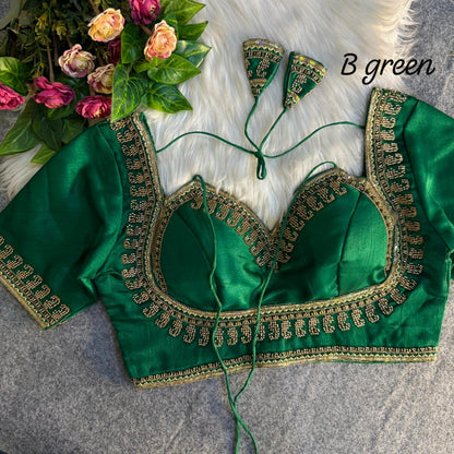 Readymade Pure Soft Italian Silk Beads Work Masaba Style Bridal Blouse 