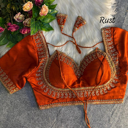 Readymade Pure Soft Italian Silk Beads Work Masaba Style Bridal Blouse 