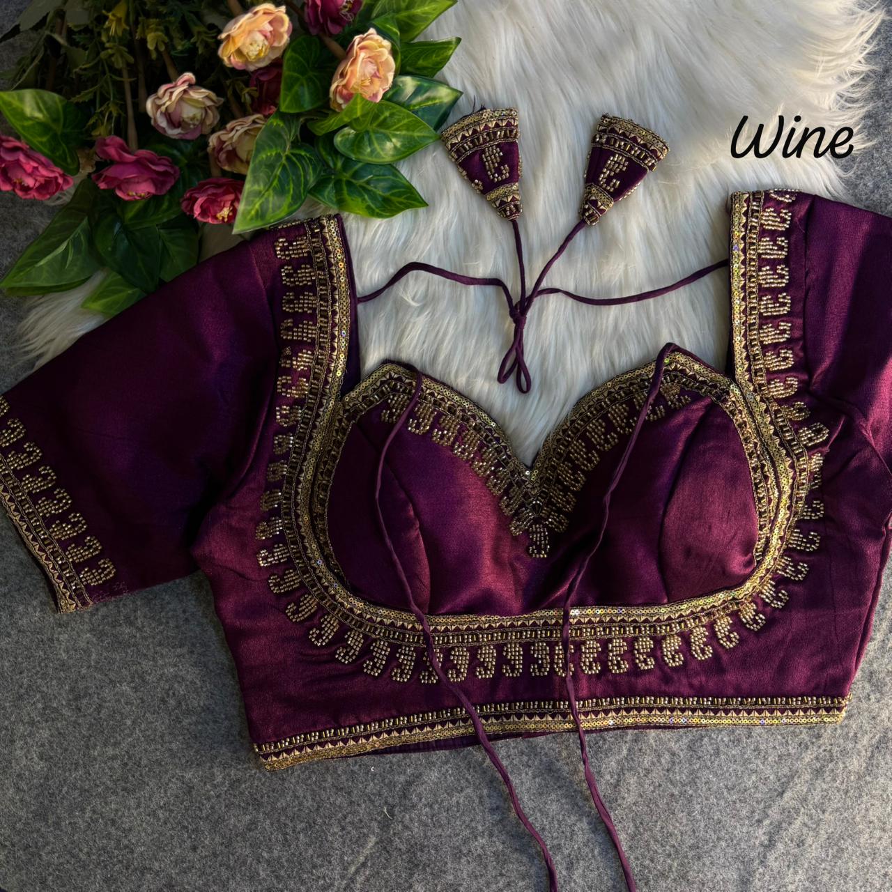 Readymade Pure Soft Italian Silk Beads Work Masaba Style Bridal Blouse ##color## Sleeveless Blouse with premium fabric and embroidery