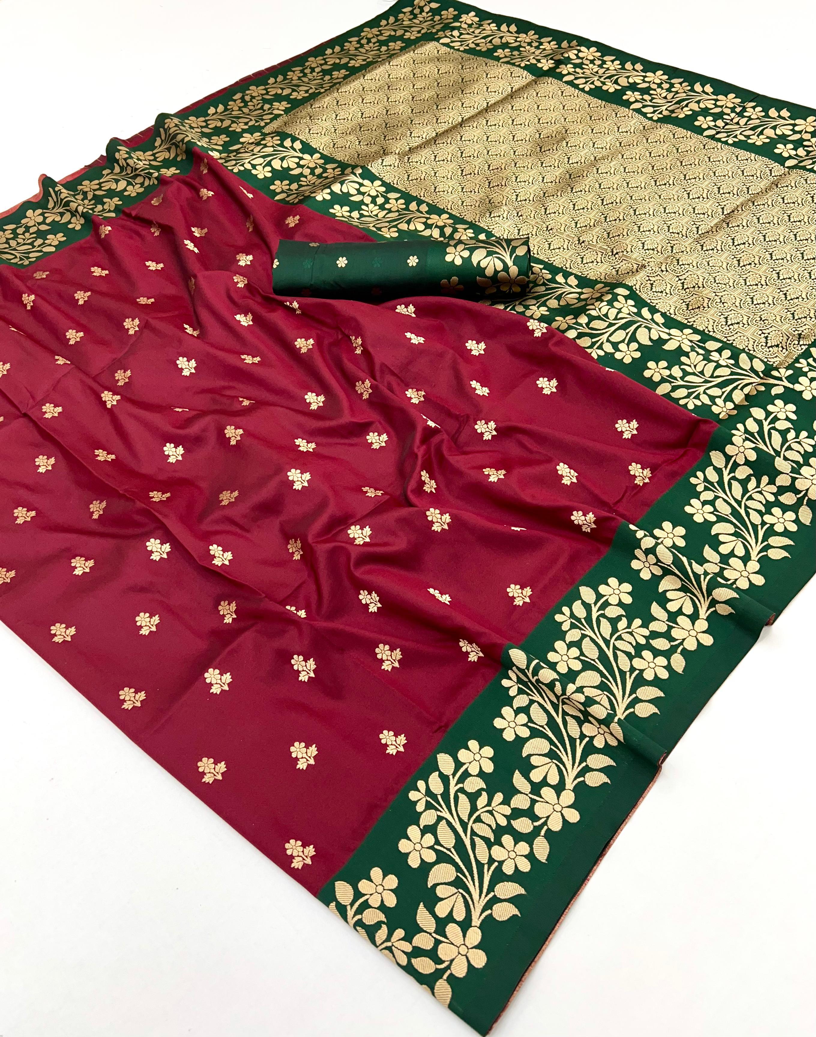 Maroon Pure Soft Handloom Weaving Silk Saree ##color## Banarasi Saree with premium fabric and embroidery