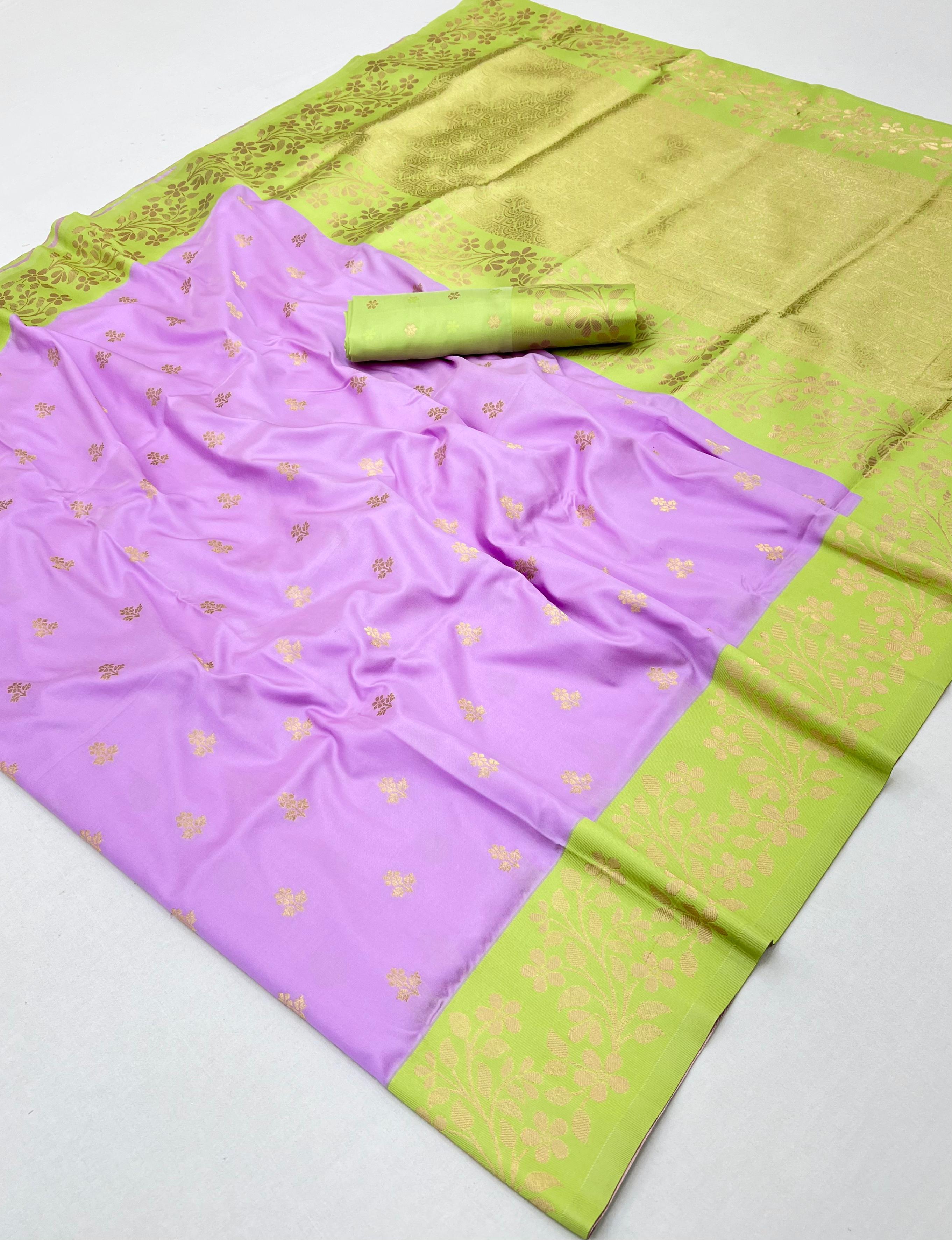 Lavender Pure Soft Handloom Weaving Silk Saree ##color## Banarasi Saree with premium fabric and embroidery