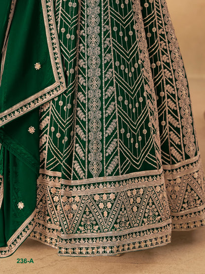 Green Pure Soft Faux Georgette Heavy Embroidery Work Long Anarkali Gown 
