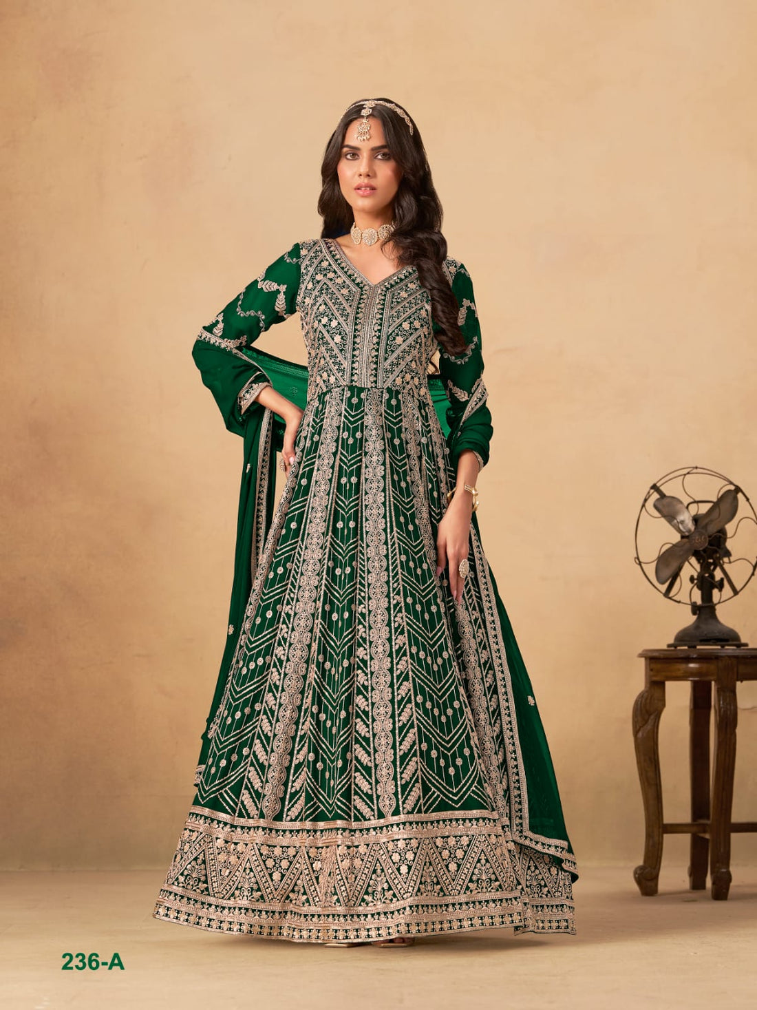 Green Pure Soft Faux Georgette Heavy Embroidery Work Long Anarkali Gown 