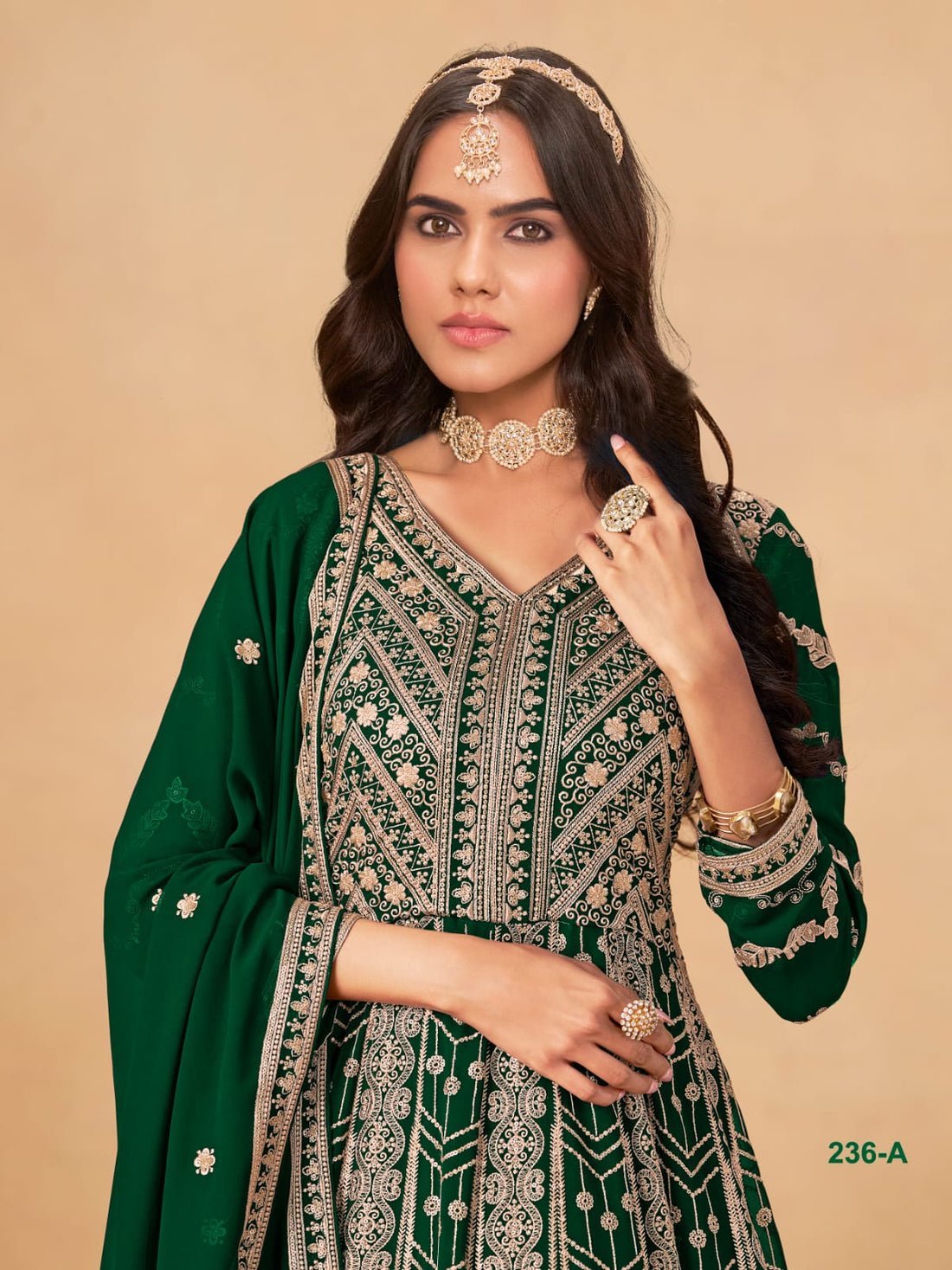 Green Pure Soft Faux Georgette Heavy Embroidery Work Long Anarkali Gown 