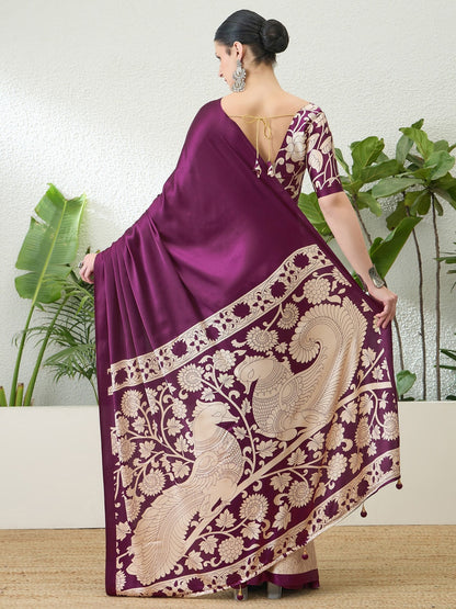 Purple Pure Soft Handloom Weaving Silk Saree 