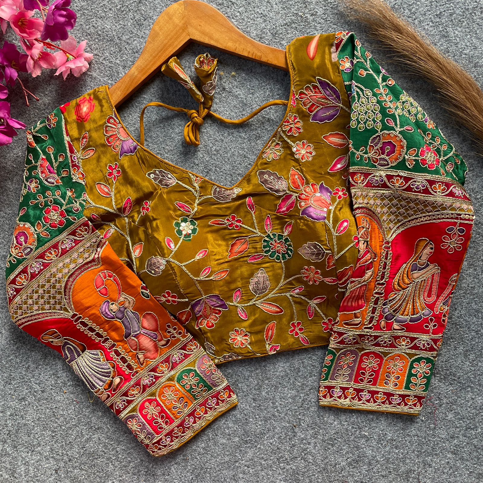 Readymade Pure Soft Crep Chinon Position Print Bridal Blouse ##color## Sleeveless Blouse with premium fabric and embroidery